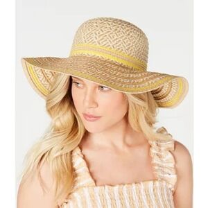 NEW INC Striped Floppy Hat Yellow